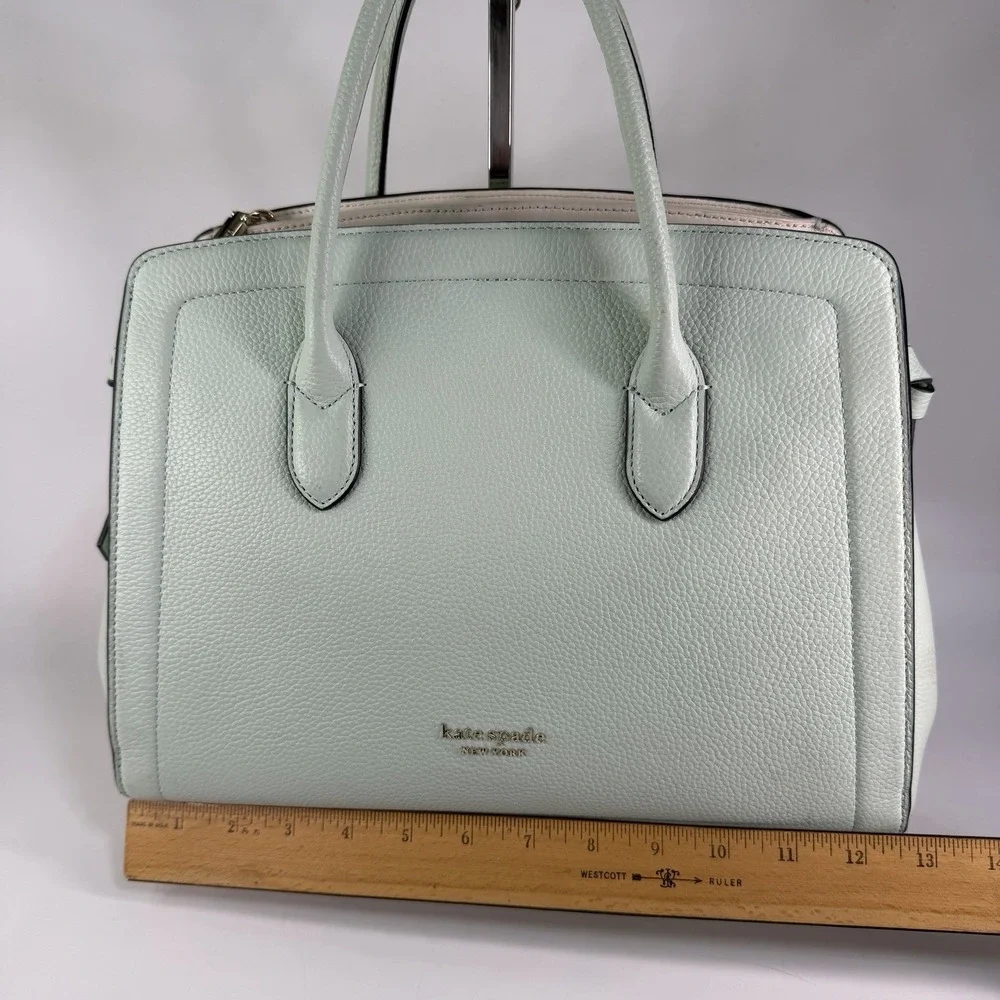 Kate Spade knott Leather Medium Satchel Crossbody Tote Mint Pistachio Pebbled